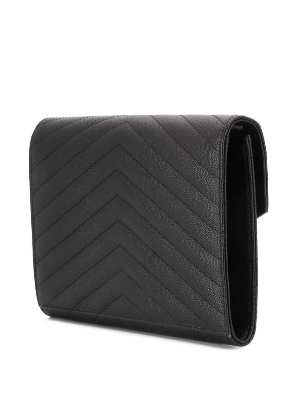 Yves Yves Saint Laurent Envelope Hot Monogram Quilted Grain Black Calfskin Women Flap Clutch