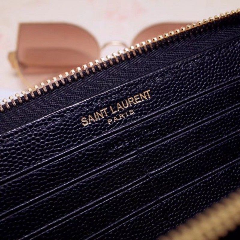 Yves Saint Laurent Envelope Classic Monogram Zip Around Black Calfskin Women Flap Wallet