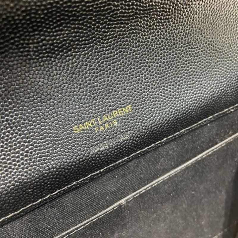 Yves Yves Saint Laurent Envelope Hot Monogram Quilted Grain Black Calfskin Women Flap Clutch