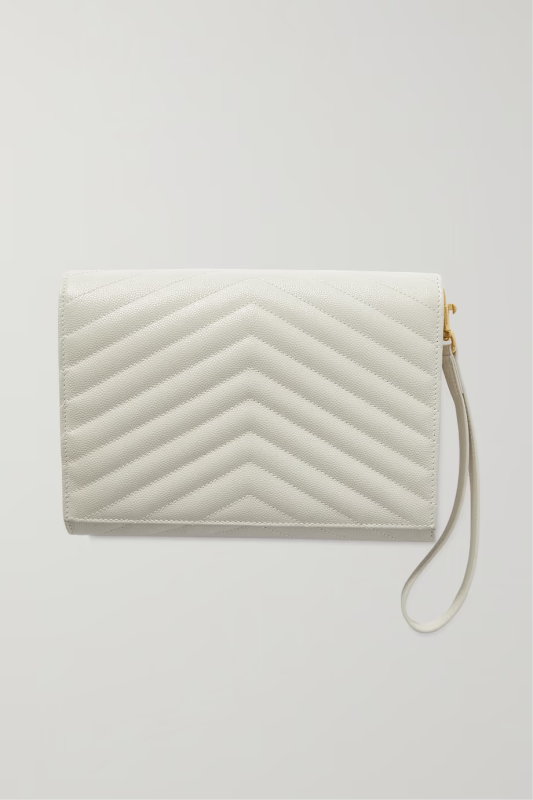 Yves Saint Laurent Envelope Hot Monogram Quilted Grain White Calfskin Women Flap Clutch