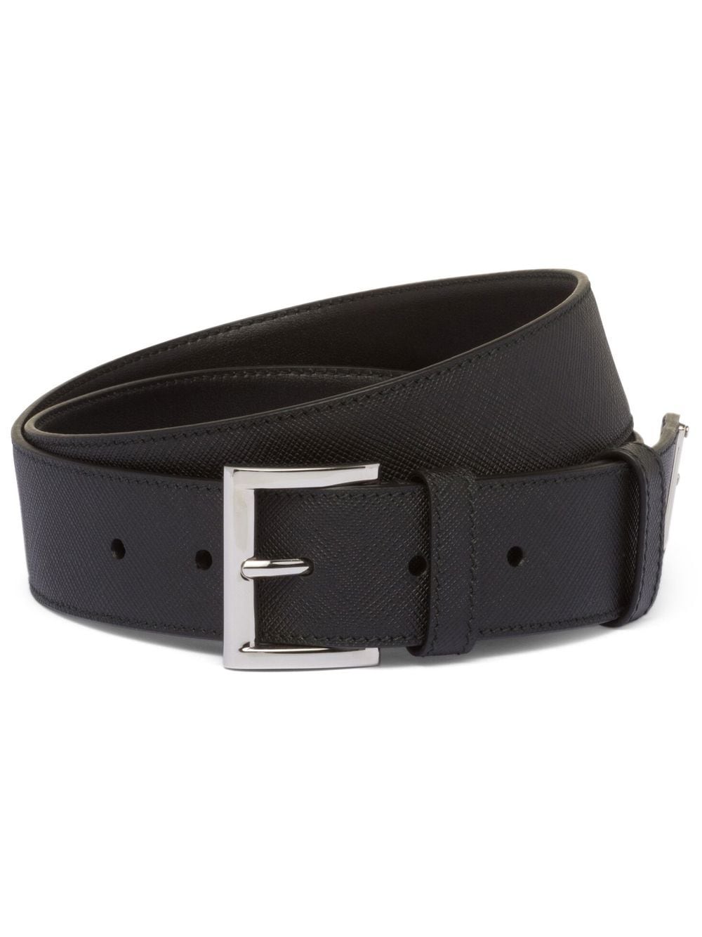 Prada Classic Triangle-logo Black Saffiano Leather Pin Buckle Dress Belt 2CC545053