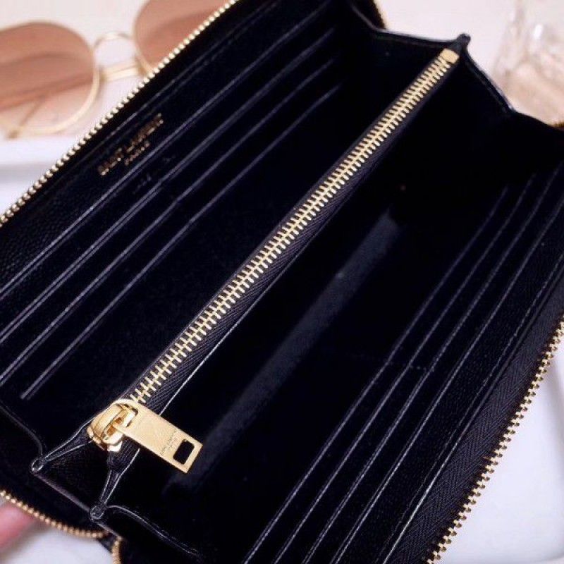 Yves Saint Laurent Envelope Classic Monogram Zip Around Black Calfskin Women Flap Wallet