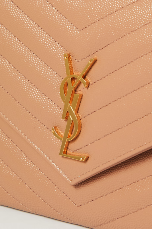 Yves Saint Laurent Envelope Hot Monogram Quilted Grain Peach Calfskin Women Flap Clutch