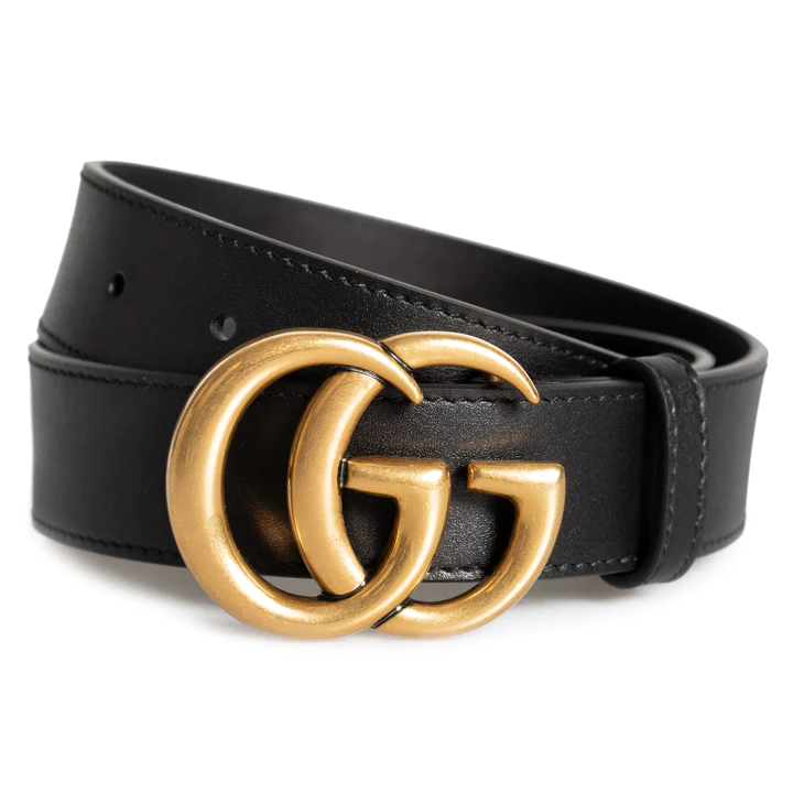 Cintura elegante Gucci classica da 25 mm di larghezza in pelle nera con doppia fibbia GG