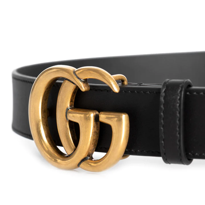 Gucci Classic 25MM Width Black Leather Double GG Buckle Dress Belt