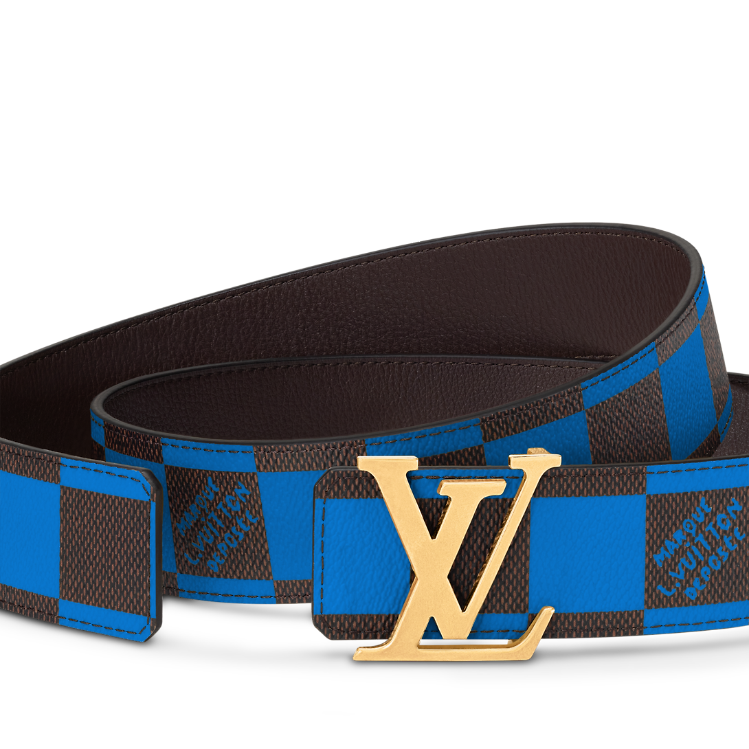 Inisial Louis Vuitton Lv Boleh Balik Baharu 40 Mm Kanvas Biru Pin Gancu Tali Pinggang Pakaian Lelaki M8474U