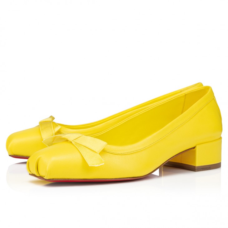 Christian Louboutin Mamaflirt Classic 30 Mm Yellow Nappa Leather Square Toe Pump Heels 1240204Y385