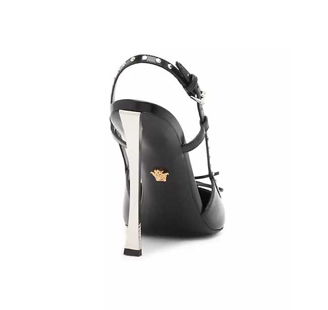 Versace Corset Pinpoint Classic 110 Mm Black Leather Pointed Toe Pump Heels 0400017709886
