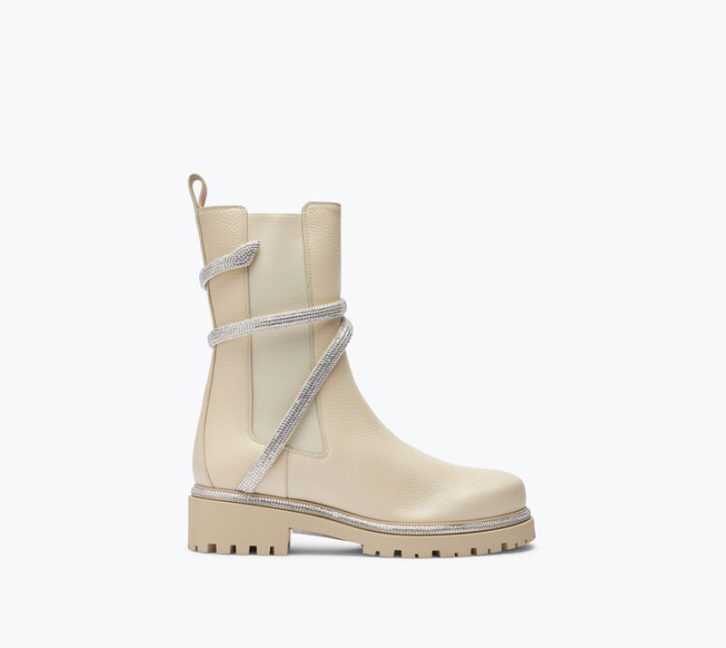 Rene Caovilla Cleo Rhinestones White Leather Booties C11059-025-0001X366