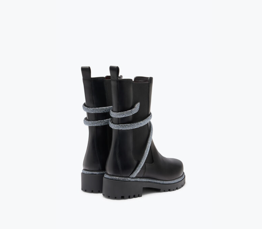 Rene Caovilla Cleo Rhinestones Black Leather Biker Boots C11059-025-0001Y027