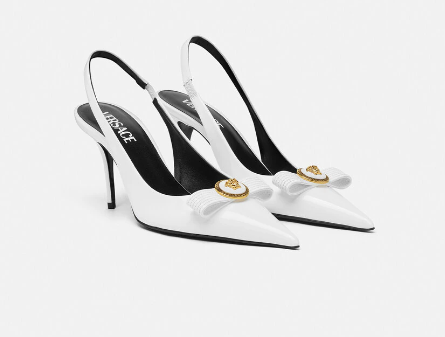 वर्साचे गिआनी रिबन 90 मिमी सफेद बुलहाइड लेदर पॉइंटेड टो पंप हील्स 1013717-D2VE_1W00V