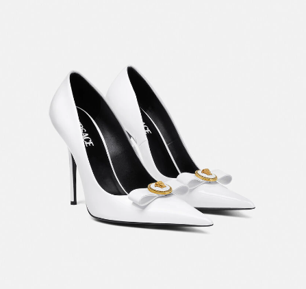 Versace Gianni Ribbon Classic 110 Mm White Bullhide Leather Pointed Toe Pump Heels 1012494-D2VE_1W00V