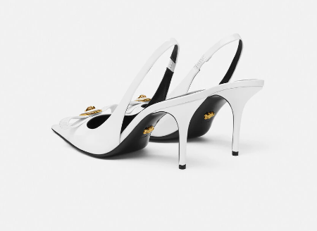 वर्साचे गिआनी रिबन 90 मिमी सफेद बुलहाइड लेदर पॉइंटेड टो पंप हील्स 1013717-D2VE_1W00V