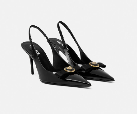 Versace Gianni Ribbon 90 Mm Black Bullhide Leather Pointed Toe Pump Heels 1013717-1A08983_1B00V