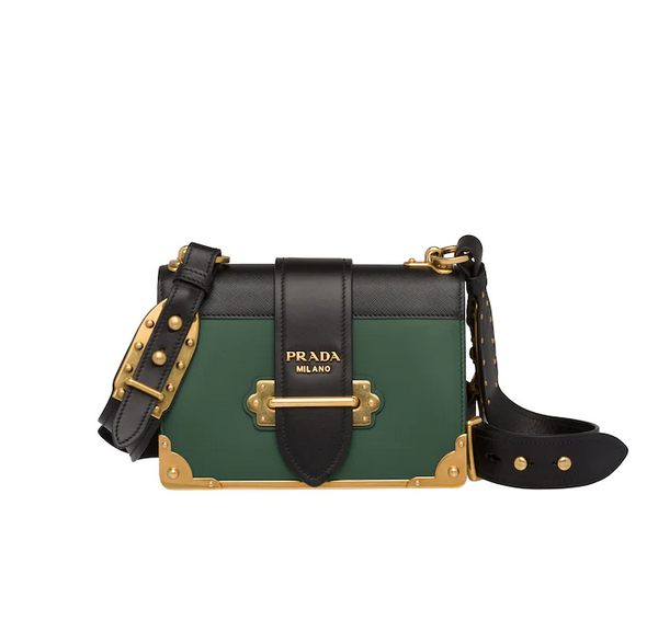 Prada Cahier Classic Green Calfskin Women Flap Shoulder Bag 1bd045