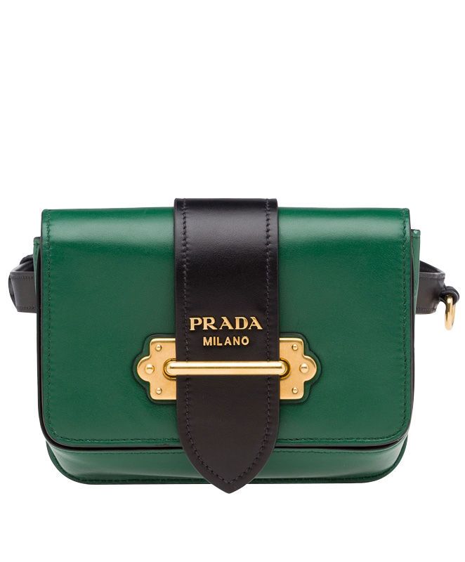 Prada Cahier Functional Green Calfskin Women Flap Shoulder Bag 1bl004