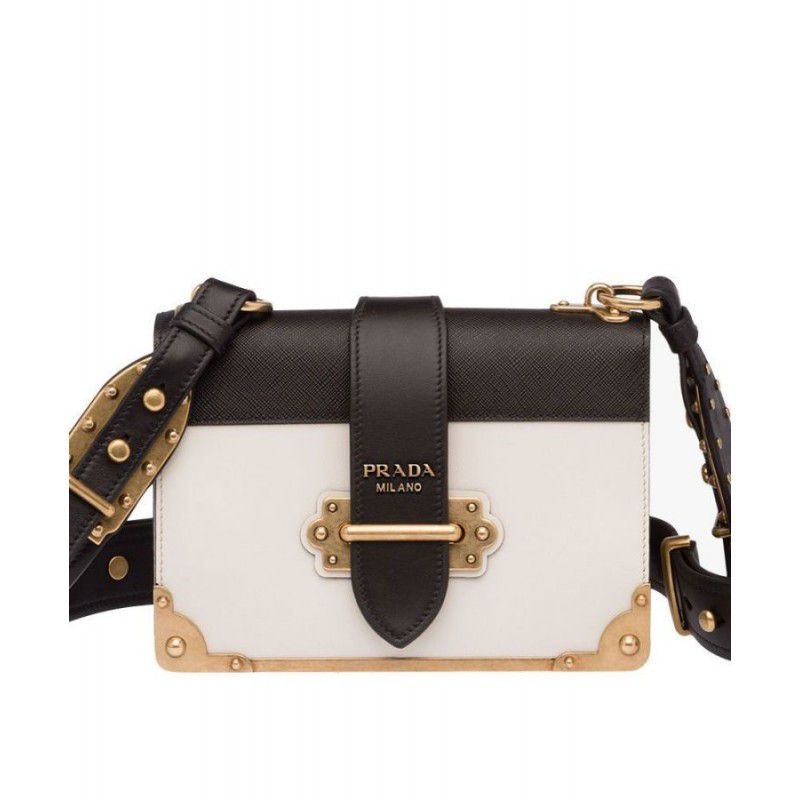 Prada Cahier Classic White Calfskin Women Flap Shoulder Bag 1bd045