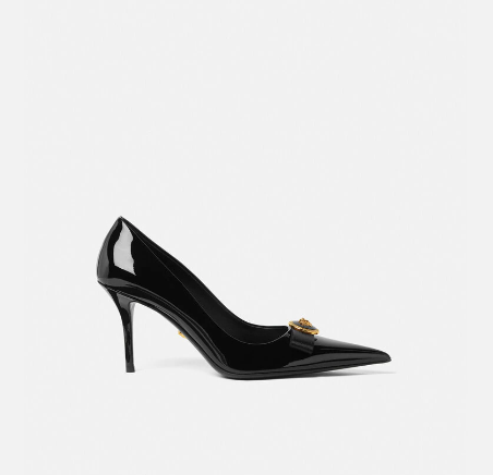 Versace Gianni Ribbon Classic 85 Mm Black Bullhide Leather Pointed Toe Pump Heels 1013083-1A08983_1B00V