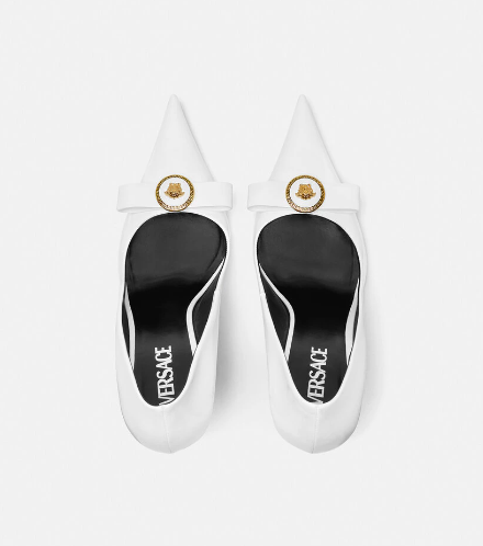 Versace Gianni Ribbon Classic 110 Mm White Bullhide Leather Pointed Toe Pump Heels 1012494-D2VE_1W00V