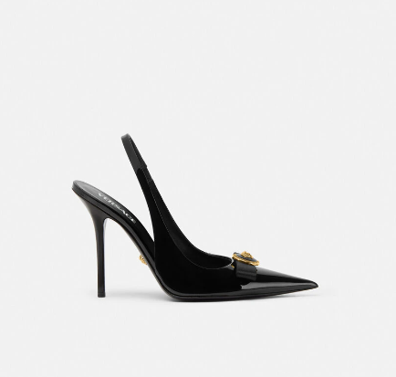 Versace Gianni Ribbon 120 Mm Black Bullhide Leather Pointed Toe Pump Heels 1013716-1A08983_1B00V