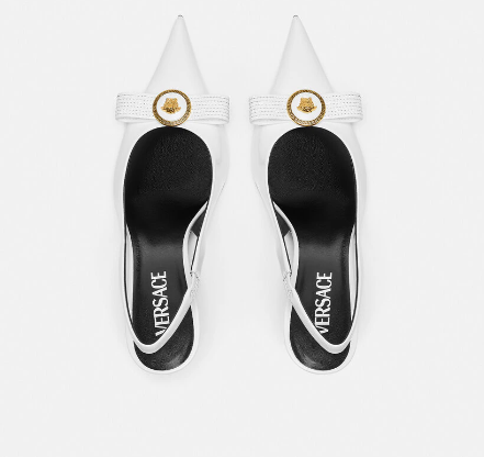 वर्साचे गिआनी रिबन 90 मिमी सफेद बुलहाइड लेदर पॉइंटेड टो पंप हील्स 1013717-D2VE_1W00V