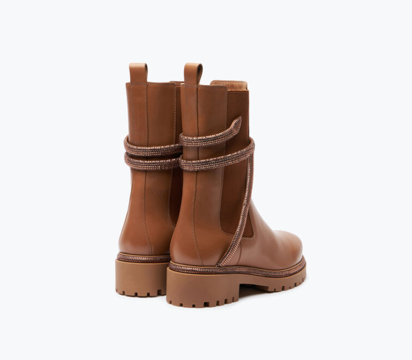 Rene Caovilla Cleo Rhinestones Tan Leather Booties C11059-025-0001Y022