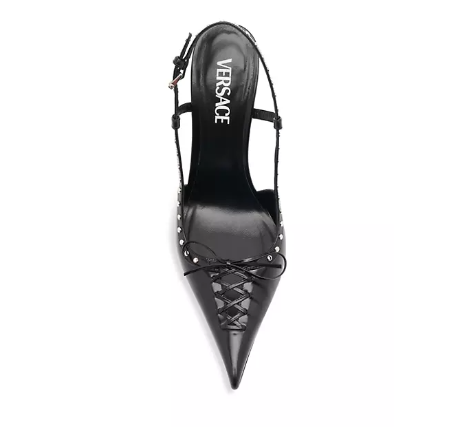Versace Corset Pinpoint Classic 110 Mm Black Leather Pointed Toe Pump Heels 0400017709886