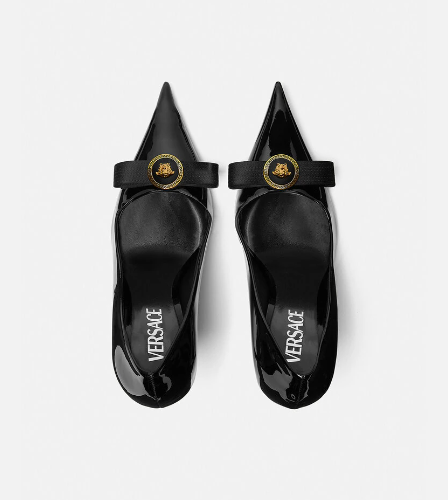 Versace Gianni Ribbon Classic 120 Mm Black Bullhide Leather Pointed Toe Pump Heels 1012494-1A08983_1B00V