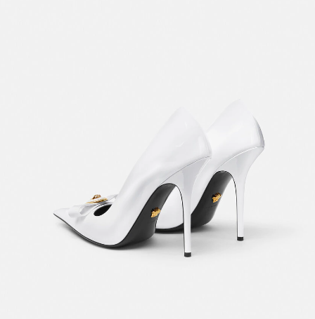 Versace Gianni Ribbon Classic 110 Mm White Bullhide Leather Pointed Toe Pump Heels 1012494-D2VE_1W00V