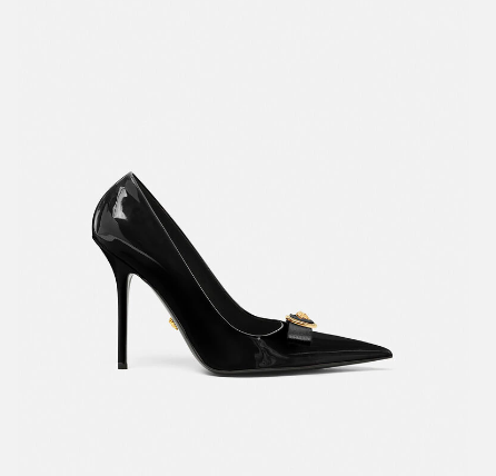 Versace Gianni Ribbon Classic 120 Mm Black Bullhide Leather Pointed Toe Pump Heels 1012494-1A08983_1B00V