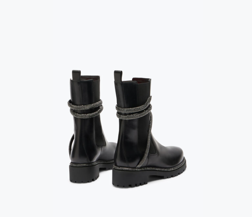 Rene Caovilla Cleo Combat Classic Black Leather Biker Boots C11059-025-0001V213