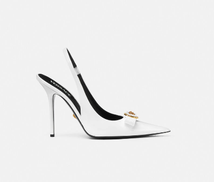 Versace Gianni Ribbon 120 Mm White Bullhide Leather Pointed Toe Pump Heels 1013716-D2VE_1W00V