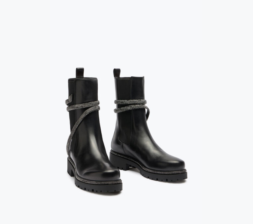 Rene Caovilla Cleo Combat Classic Black Leather Biker Boots C11059-025-0001V213