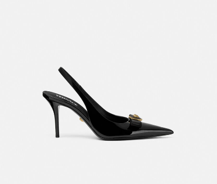 Versace Gianni Ribbon 90 Mm Black Bullhide Leather Pointed Toe Pump Heels 1013717-1A08983_1B00V