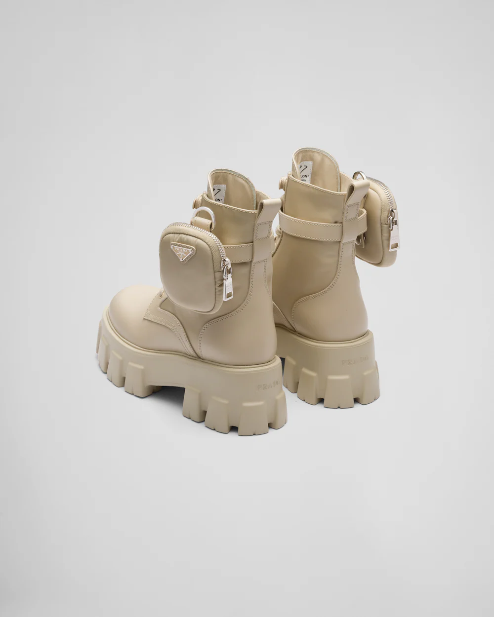 چکمه های چرمی و نایلونی کلاسیک بژ پرادا مونولیت 1T255M_3LJS_F0F24_F_B055