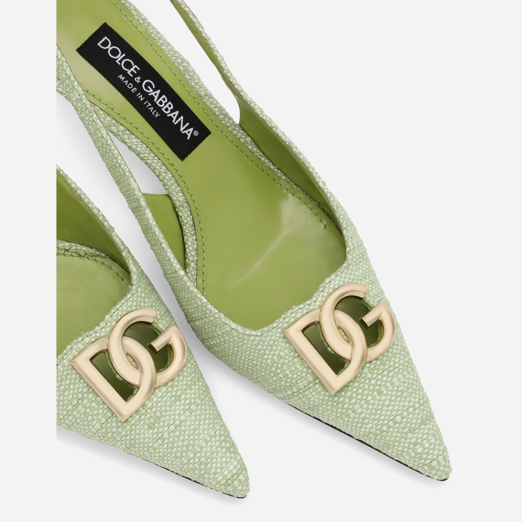 डोल्से&amp;गब्बाना लोलो स्लिंगबैक 60 मिमी ग्रीन राफिया पंप हील्स CG0710AR344