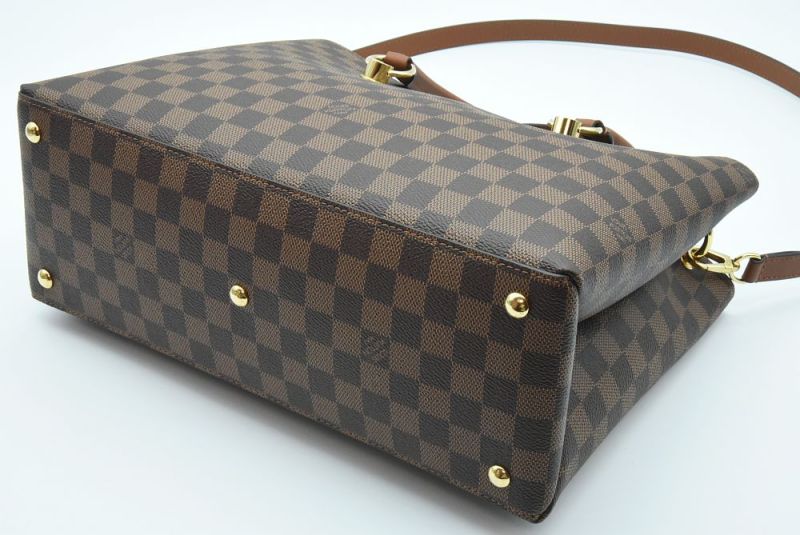 Louis Vuitton Damier Ebene Riverside Brown Canvas Wheat Taurillon Women Tote Handbag N40135