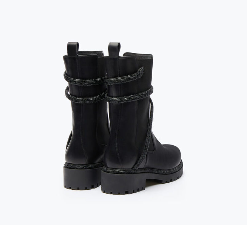 Rene Caovilla Cleo Rhinestones Black Leather Booties C11059-025-0001V050