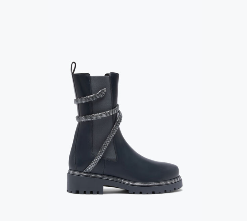 Rene Caovilla Cleo Rhinestones Grey Leather Booties C11059-025-0001X122