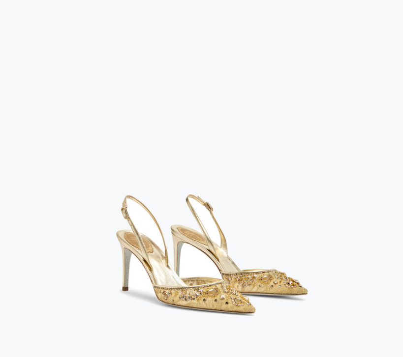 Rene Caovilla Aretha Classic 80 Mm Gold Lace Pointed Toe Pump Heels C11737-080-PI01V188