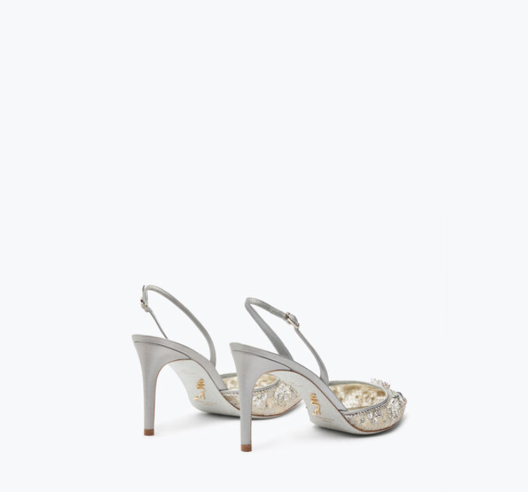 Rene Caovilla Aretha Classic 80 Mm Silver Lace Pointed Toe Pump Heels C11737-080-PI01V351