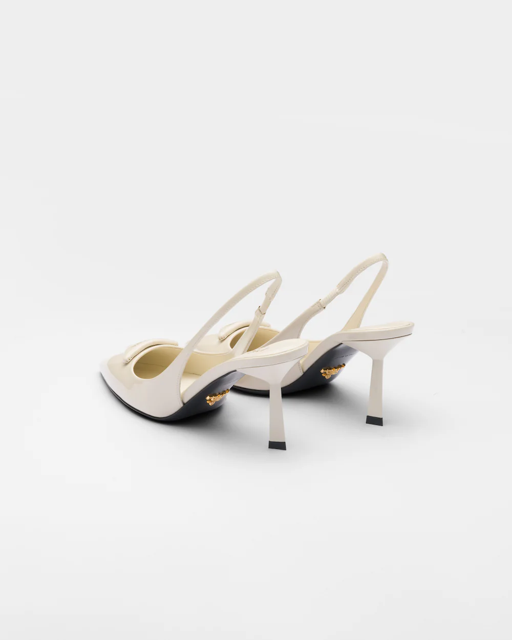 Prada Classic Slingback 75 Mm White Patent Leathe Pointed Toe Pump Heels 1I901M_JHR_F0304_F_A075