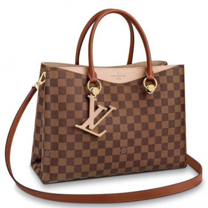 Louis Vuitton Damier Ebene Riverside Brown Canvas Wheat Taurillon Women Tote Handbag N40135