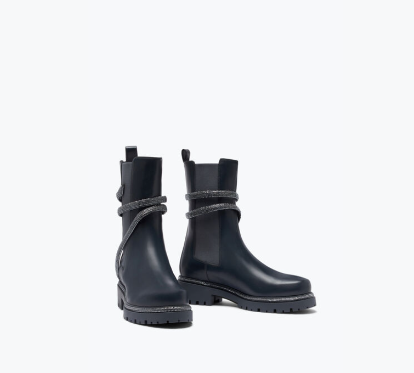 Rene Caovilla Cleo Rhinestones Grey Leather Booties C11059-025-0001X122