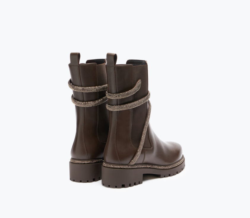 Rene Caovilla Cleo Rhinestones Brown Leather Booties C11059-025-0001V272