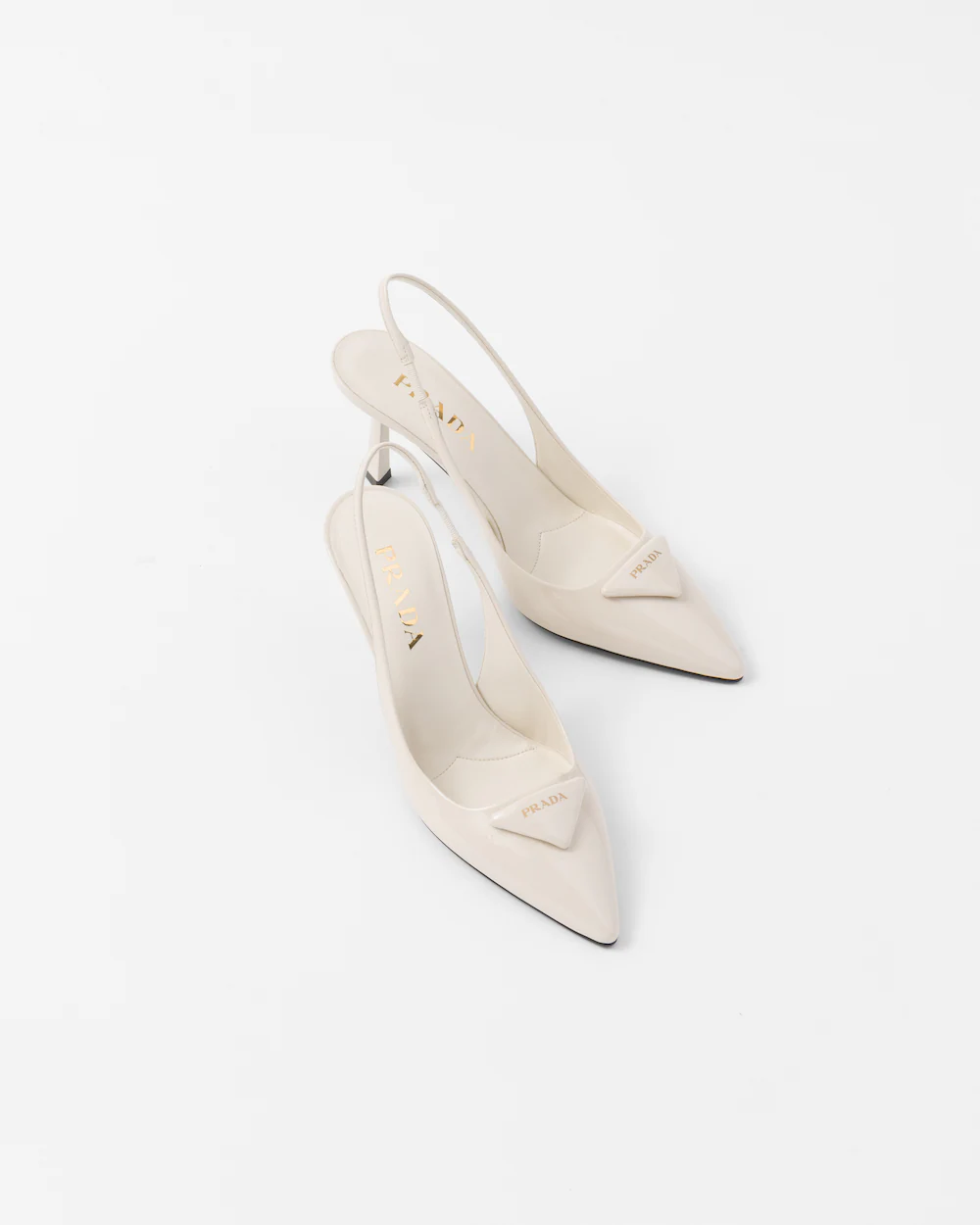 Prada Classic Slingback 75 Mm White Patent Leathe Pointed Toe Pump Heels 1I901M_JHR_F0304_F_A075