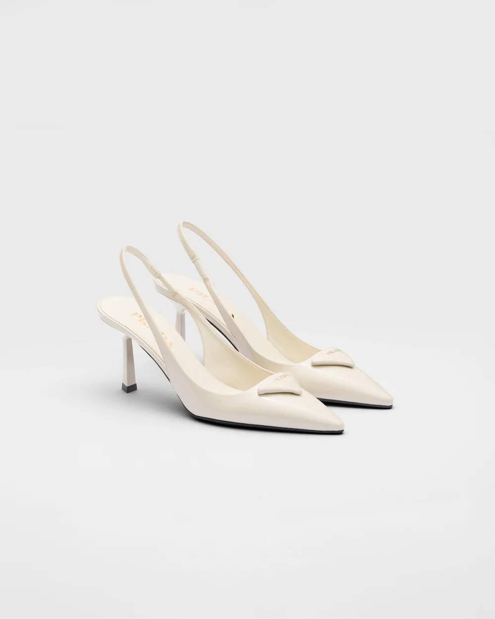 Prada Classic Slingback 75 Mm White Patent Leathe Pointed Toe Pump Heels 1I901M_JHR_F0304_F_A075