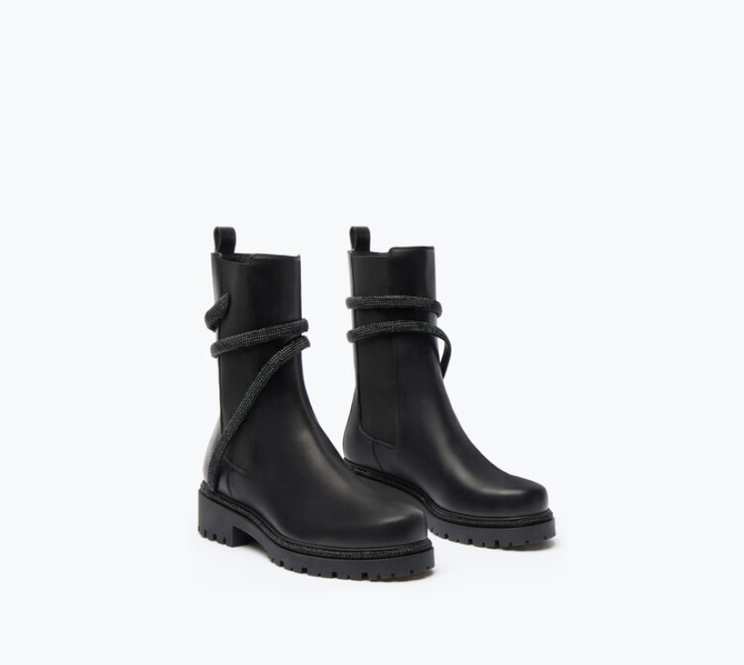 Rene Caovilla Cleo Rhinestones Black Leather Booties C11059-025-0001V050