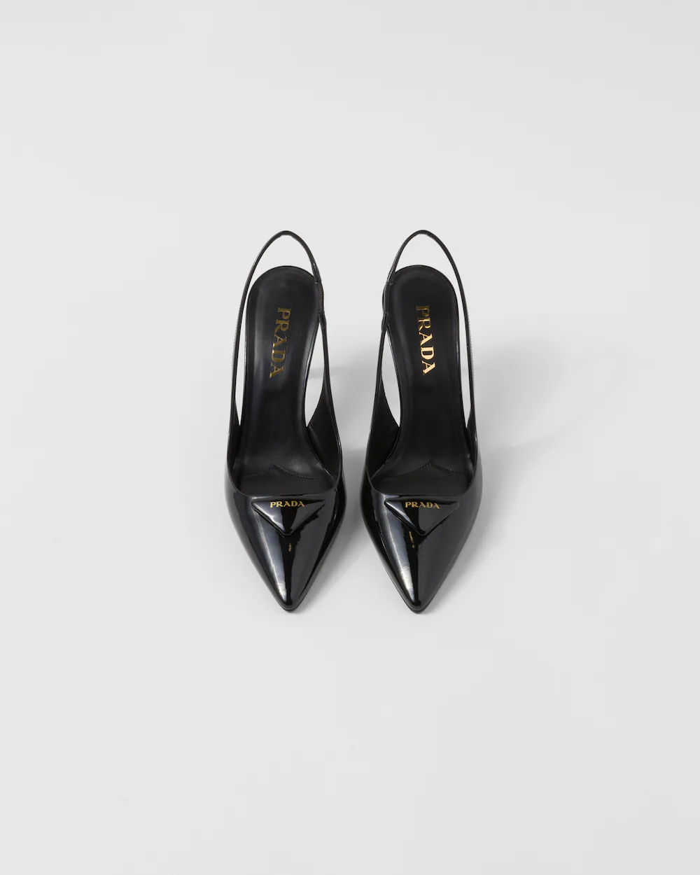 Prada Classic Slingback 75 Mm Black Patent Leathe Pointed Toe Pump Heels 1I901M_JHR_F0002_F_A075