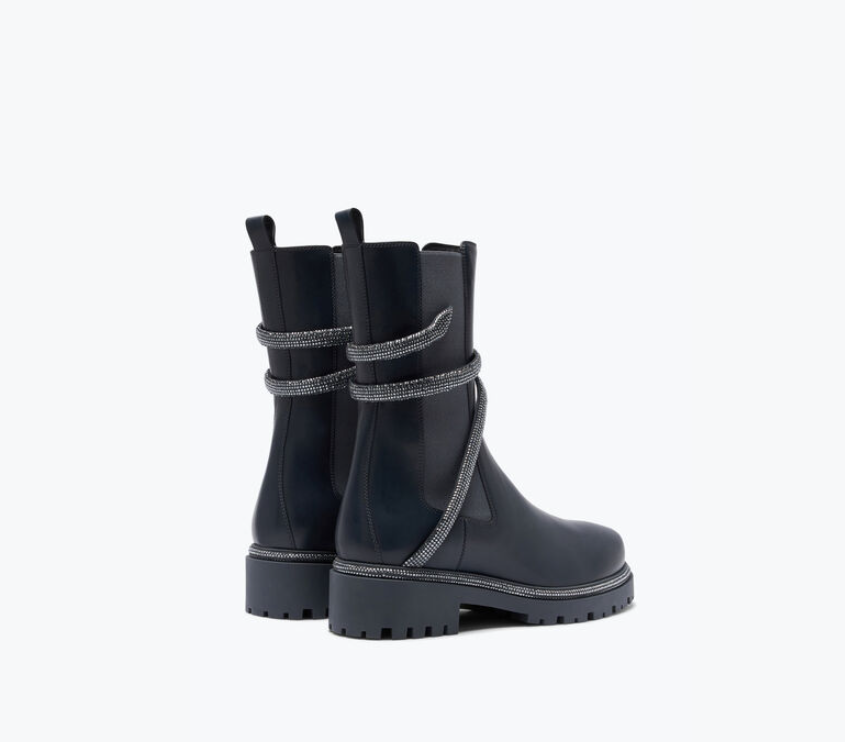 Rene Caovilla Cleo Rhinestones Grey Leather Booties C11059-025-0001X122